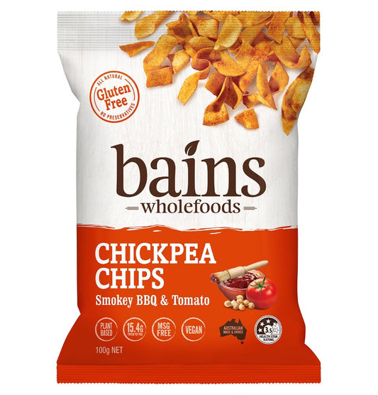 Bains Wholefoods Chickpea Chips Smokey BBQ &Tom 100g