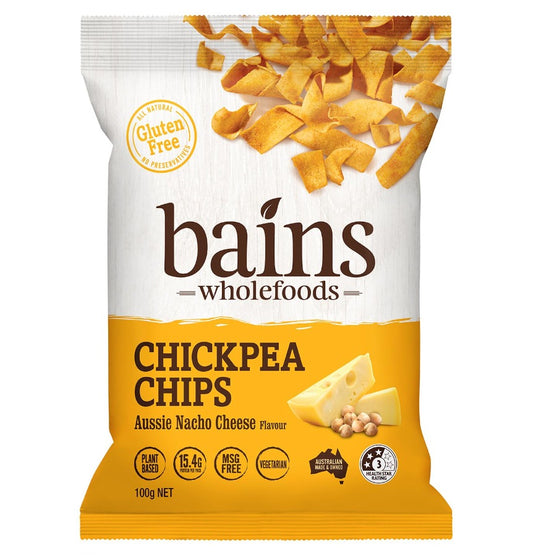Bains Wholefoods Chickpea Chips Aussie Nacho Cheese 100g