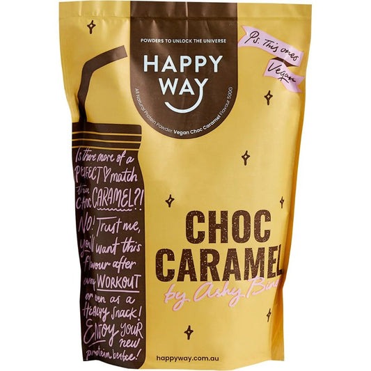 Happy Way Ashy Bines Vegan Protein Powder Choc Caramel 500g