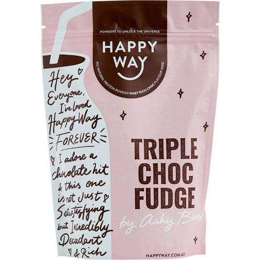 Happy Way Ashy Bines Whey Protein Powder Triple Choc Fudge 500g
