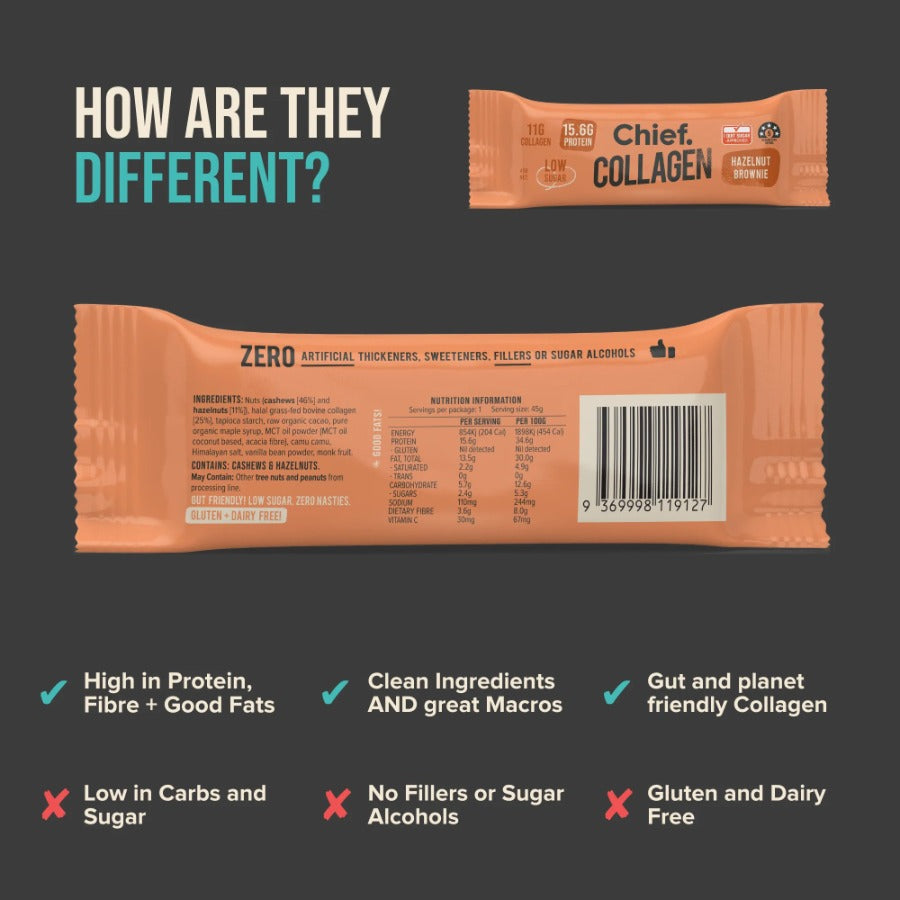 Chief. Collagen Protein Bar Hazelnut Brownie 45g