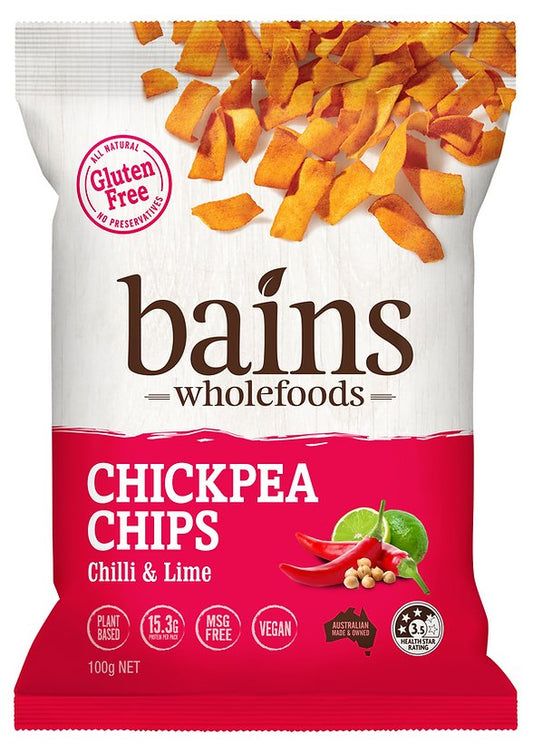 Bains Wholefoods Chickpea Chips Chilli & Lime 100g