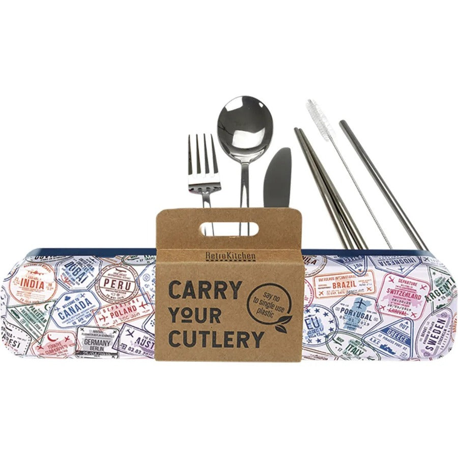 Retro Kitchen Carry Your Cutlery Set Passport Stamps