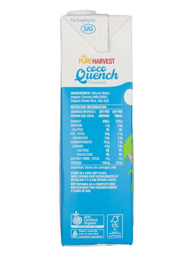 Pure Harvest Coco Quench Organic Coconut Unsweetened 1L