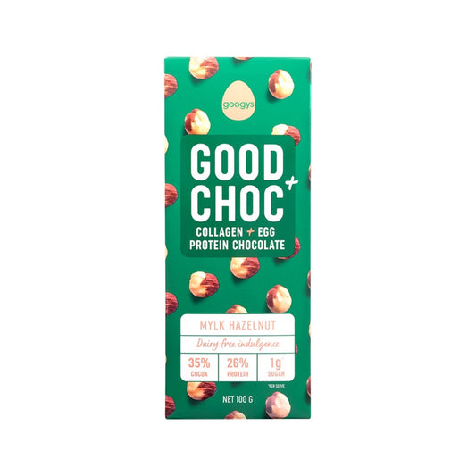 Googys Good + Choc Collagen + Egg Protein Chocolate Mylk Hazelnut 100g