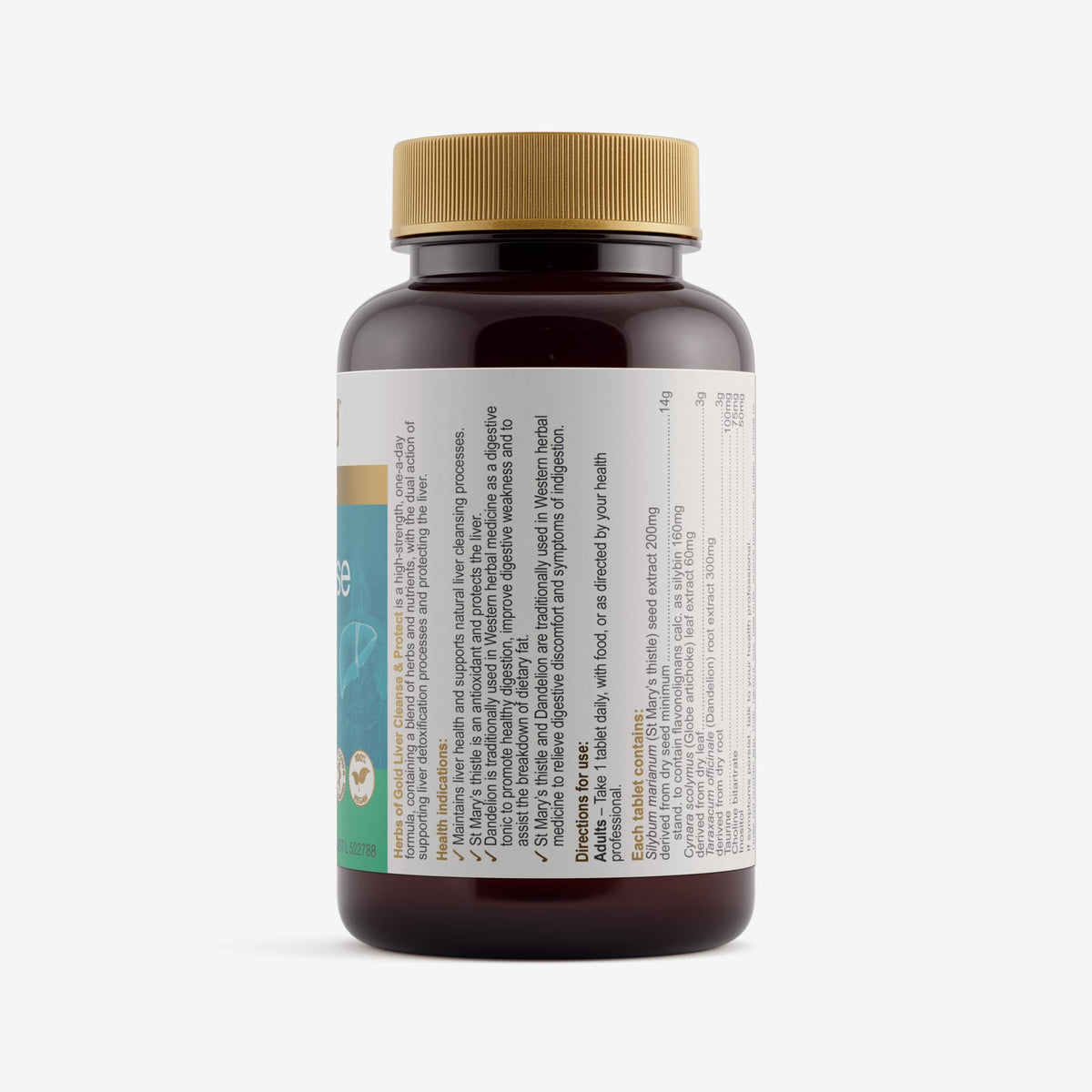 Ingredients panel for Herbs of Gold Liver Cleanse & Protect 60 tablets