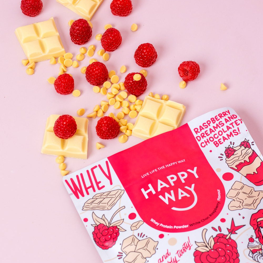 Happy Way Whey Protein Powder White Choc Raspberry 60g