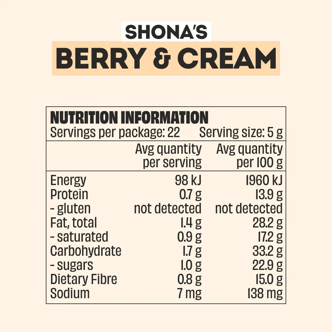 Mingle Berry & Cream Sweet Topper nutrition information