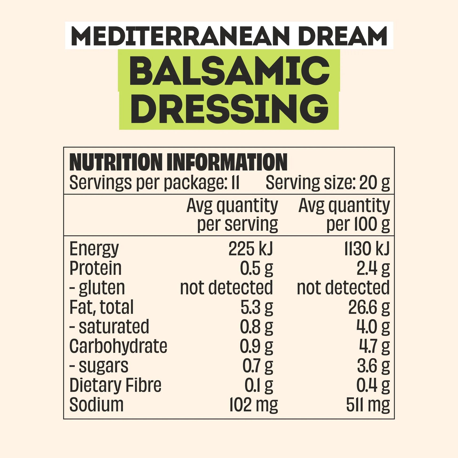 Mingle Balsamic All Natural Salad Dressing 220g - nutrition information panel