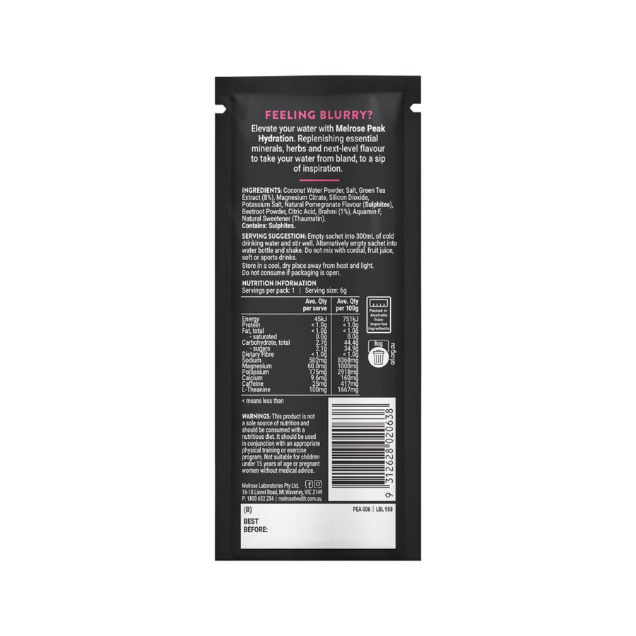 Melrose Peak Hydration + Focus Pomegranate Sachet 6g