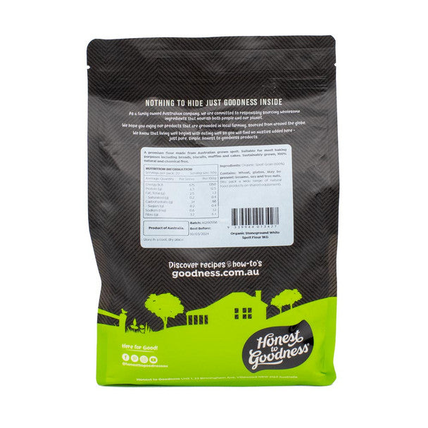 Honest to Goodness Organic Stoneground White Spelt Flour 1KG