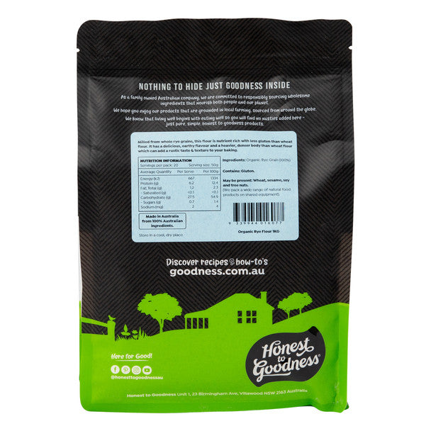 Honest to Goodness Organic Whole Rye Flour 1KG