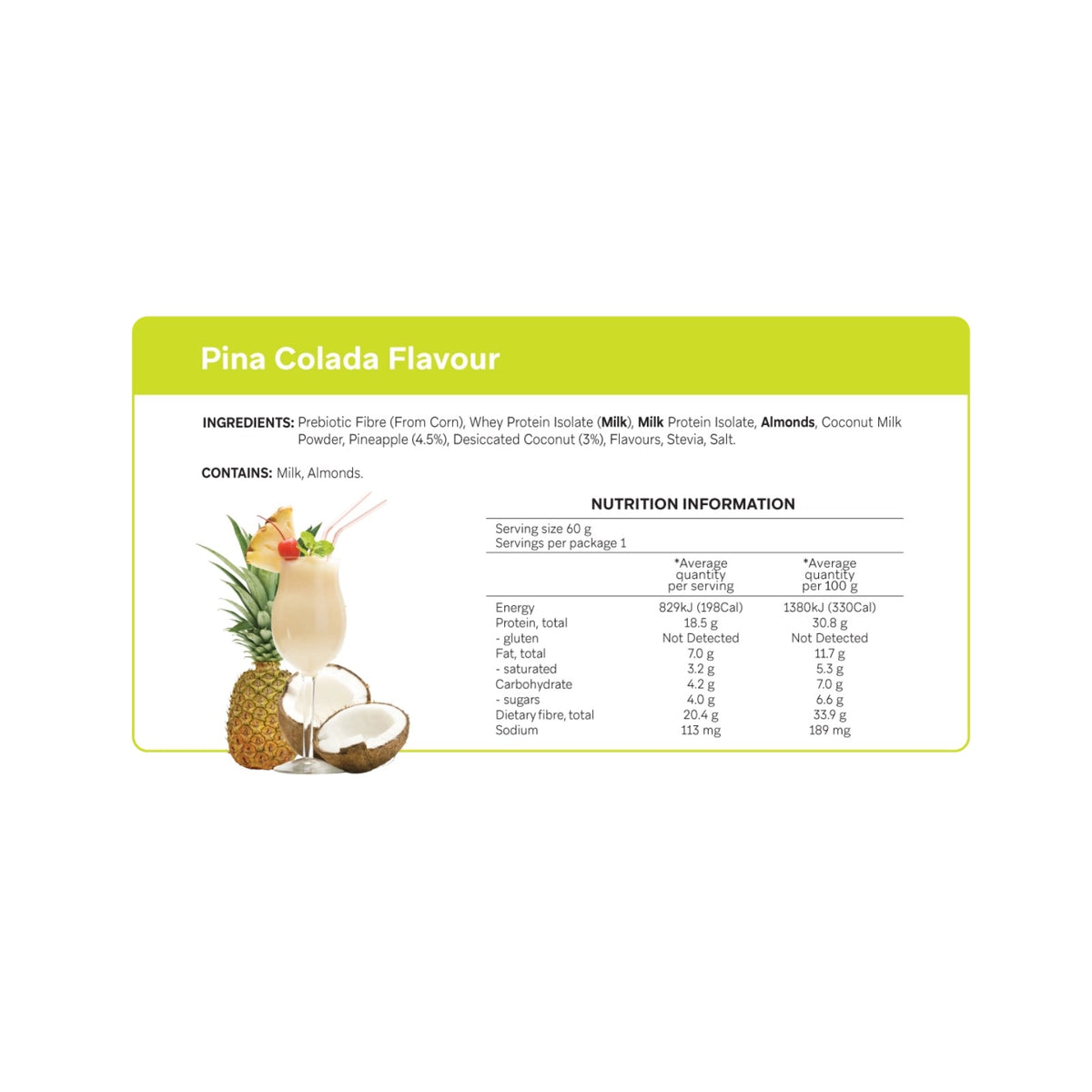 Smart Protein Bar Pina Colada nutrition panel